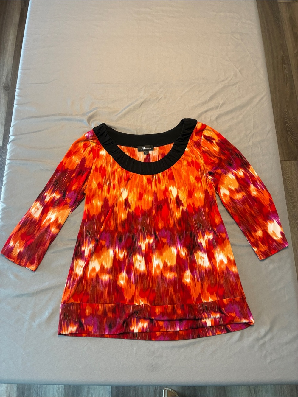AB Studio Red-Orange-Pink Printed Scoop Neck Tunic